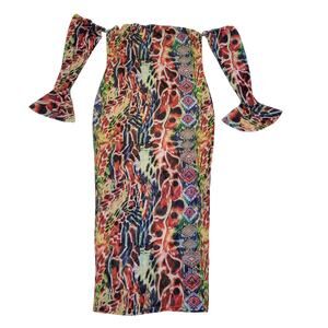 Shein Women's Off the Shoulder Multicolor Snake Print Bell Sleeve Dress Size 16